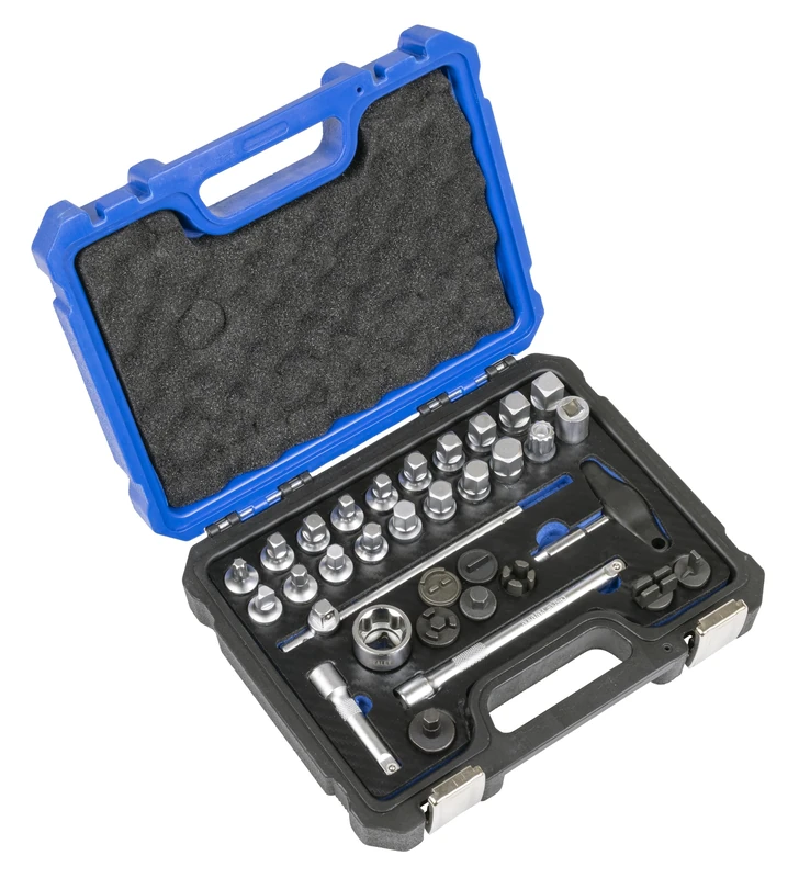 Sealey 33pc Master Oil Drain Plug Removal Kit, 3/8"Sq Drive, T-Handle Drain Plug Key - AK758