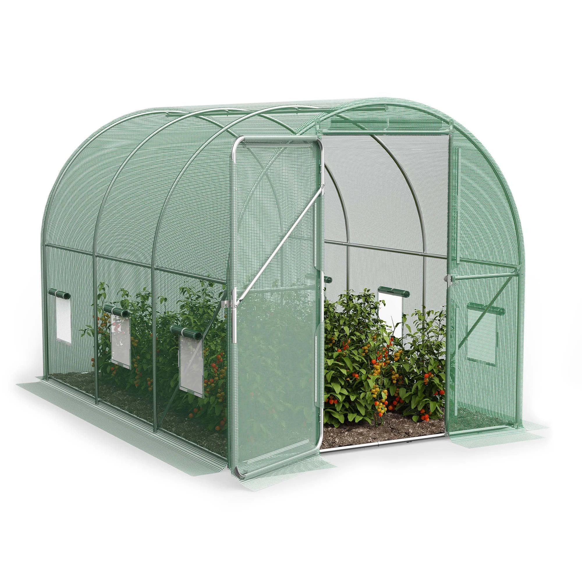 VonHaus Polytunnel Greenhouse – 3 x 2m Walk in Poly Tunnel Tent – 6m² Heavy Duty Weatherproof Green House for Garden and Outdoor with Roll-up Mesh Windows, Galvanised Steel Frame and Hinged Door