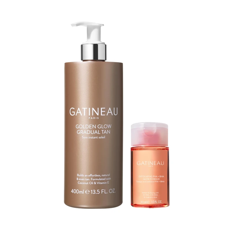 Gatineau - Golden Glow Gradual Tan (400ml) + Exfoliating PHA+BHA Glow Tonique (30ml), For Glowing Skin - Image 1