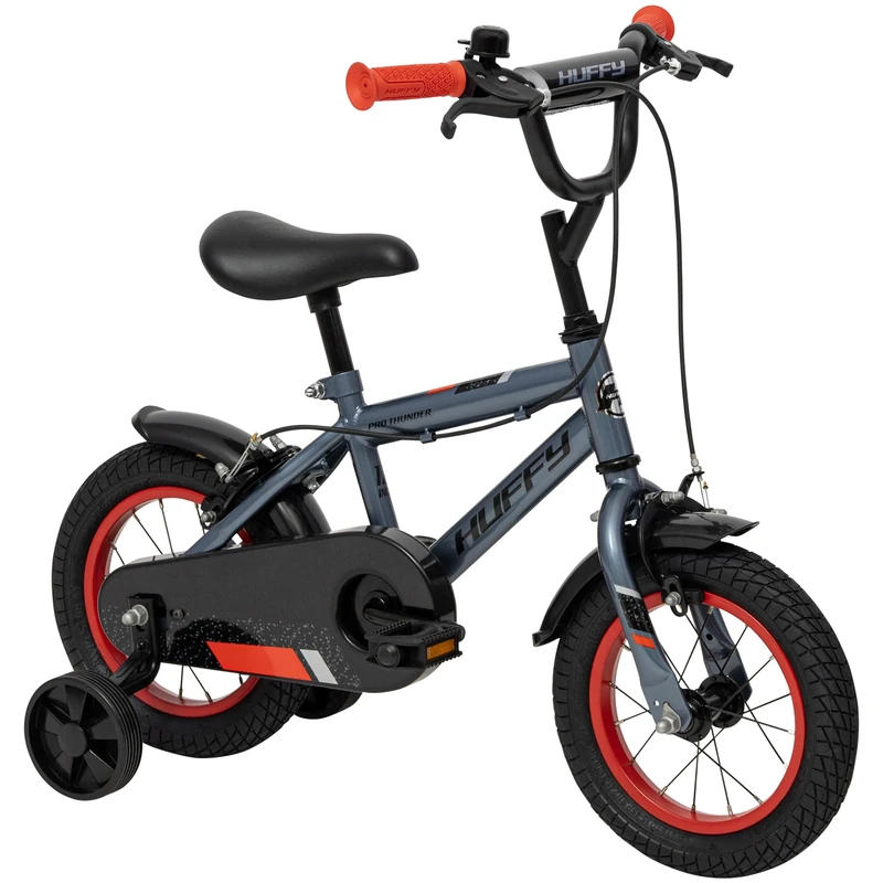 Huffy Pro Thunder 12 Inch Boys Bike with Stabilisers, Charcoal Grey – Ideal for Kids Aged 3 to 6 Years, Rider Height 98–112cm