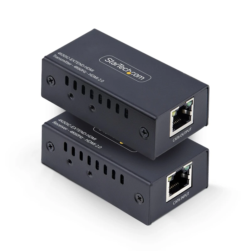 StarTech.com HDMI Extender Over CAT5e/CAT6, 4K 60Hz, Up to 200ft (60m), Transmitter and Receiver Kit, Power Over Cable