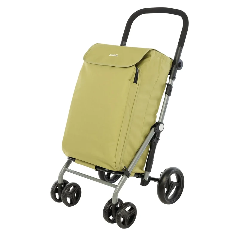 Carlett - Lite Family Lett470 | Shopping Trolley | Folding Trolley for Supermarket | 4 Wheels | Adjustable Handlebar and Safety Brake | Expandable Bag 58L | Thermal Bag 12L | Olive Green