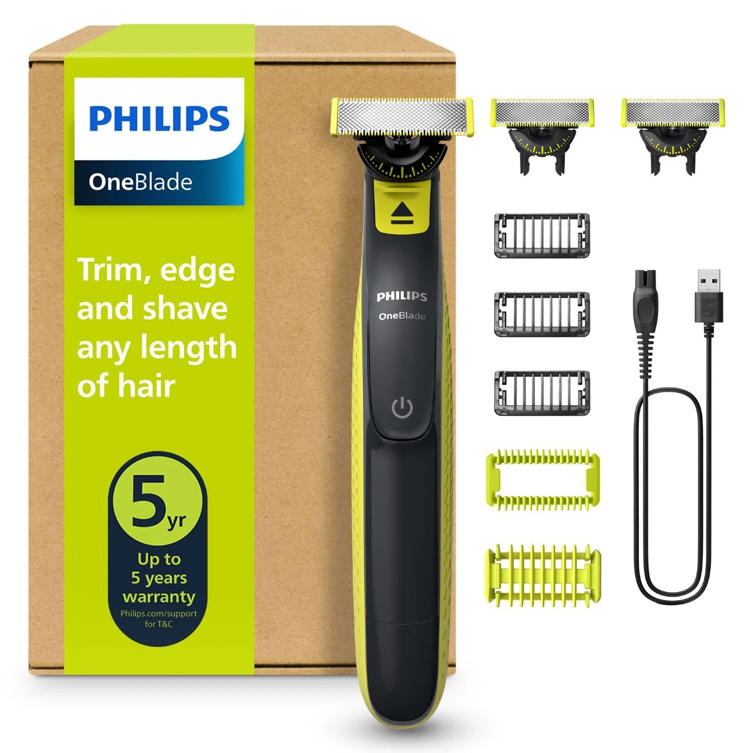 Philips OneBlade Hybrid 360 Blade Technology Electric Shaver for Face & Body, Beard Trimmer/Groomer with 3 x 360 Blade, 3 x Stubble Comb (1,3,5mm) & 1x Body Kit, Model QP2824/31