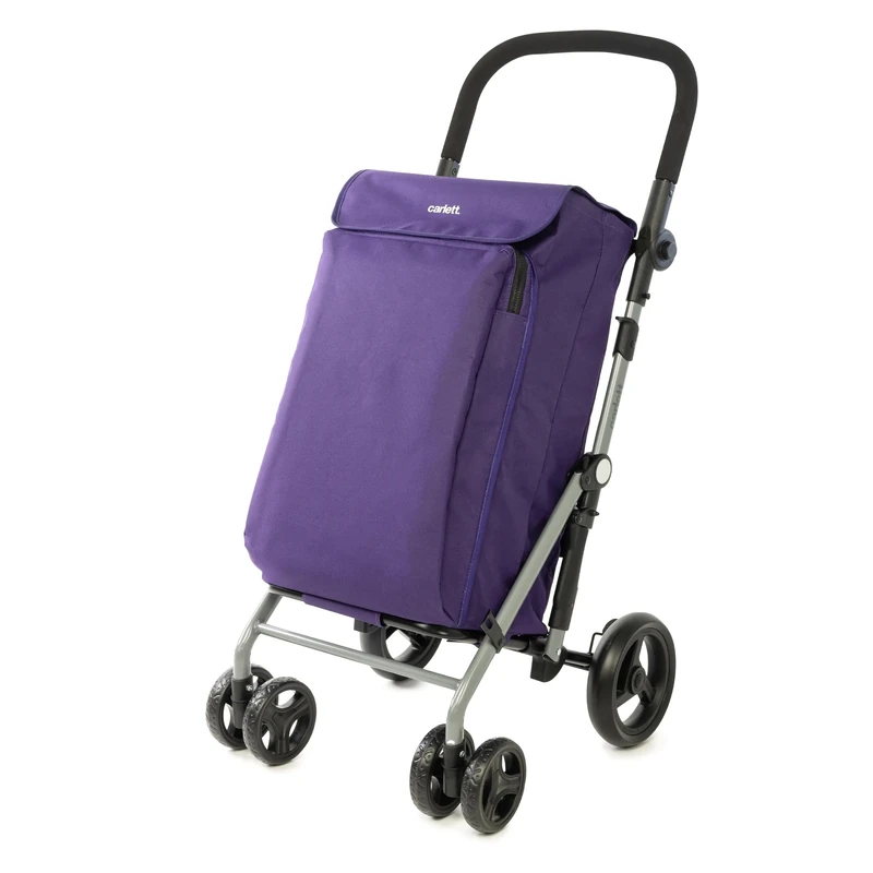 Carlett - Lite Family Lett470 | Shopping Trolley | Folding Trolley for Supermarket | 4 Wheels | Adjustable Handlebar and Safety Brake | Expandable Bag 58L | Thermal Bag 12L | Violet