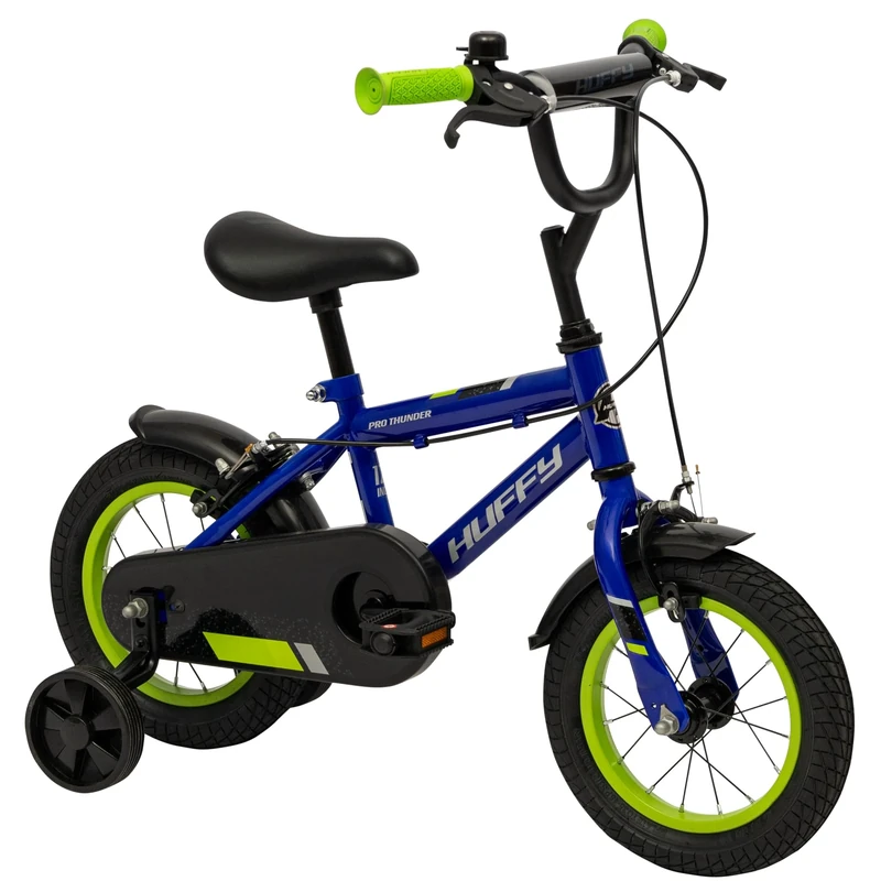Huffy Pro Thunder 12 Inch Boys Bike with Stabilisers, Blue and Green – Ideal for Kids Aged 3 to 6 Years, Rider Height 98–112cm