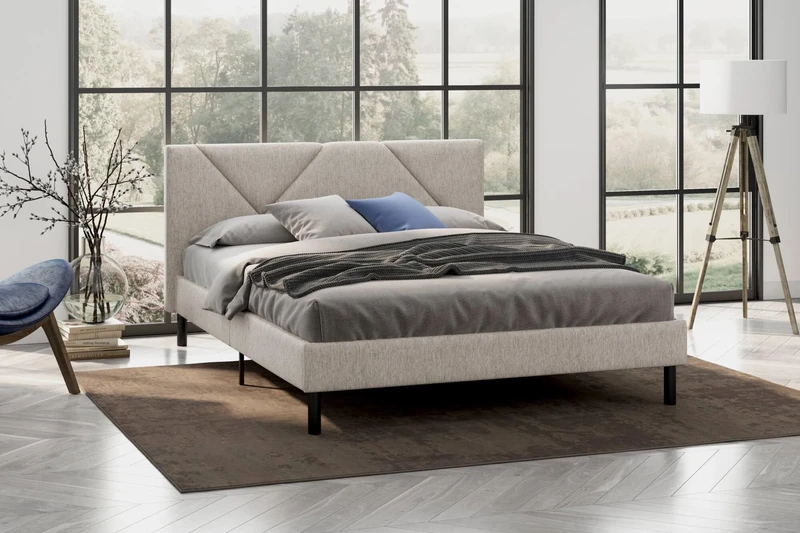 Dmora - Double bed Calitri, Sommier for bedroom, Bed frame per room, Mattress holder structure, Suitable for a 140x190 cm mattress, Beige