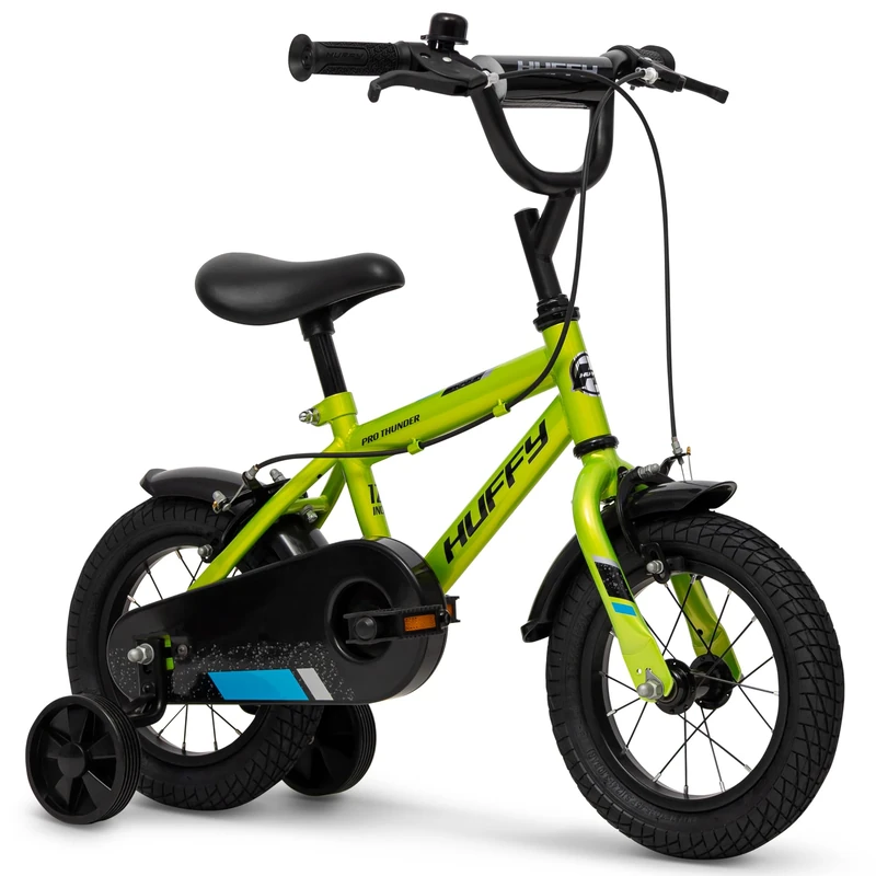 Huffy Pro Thunder 12 Inch Boys Bike with Stabilisers, Acid Green – Ideal for Kids Aged 3 to 5 Years, Rider Height 98–112cm