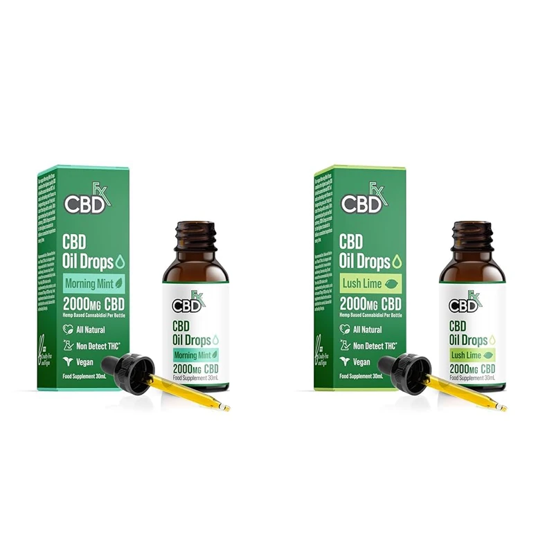 CBDfx 2000mg CBD High Strength Oil, Morning Mint Flavoured CBD Oil & 2000mg CBD Oil, High Strength CBD Oil, Lush Lime Flavoured CBD Oil Drops