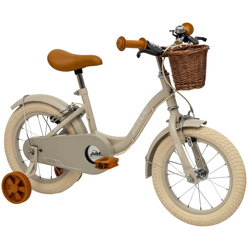 Vintage 14 Inch Childrens Bike, Grey Matte Retro Bicycle with Stabilisers, Adjustable Seat, Dual Hand Brakes, Classic Cruiser Style for Ages 4 to 6