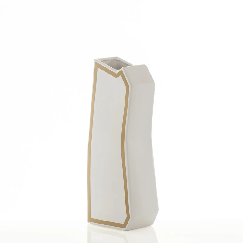 WINK DESIGN, LINEA-C GOLD vase - ceramic vase - white matt finish - gold details - 15x10x41 cm