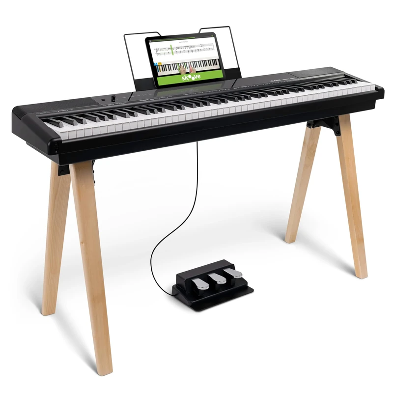 Alesis Recital Home Digital Piano with 88 Hammer Action Weighted Keys, Stand, Pedals and Lessons, Black