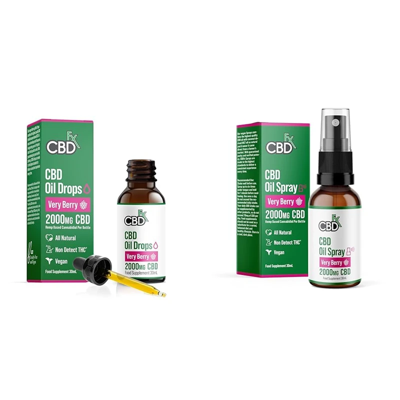 CBDfx 2000mg CBD Oil, High Strength CBD Oil, Very Berry Flavoured CBD Oil Dropper & Spray, Vegan, Natural, Non-GMO, Blended with MCT Oil, No THC, 30ml