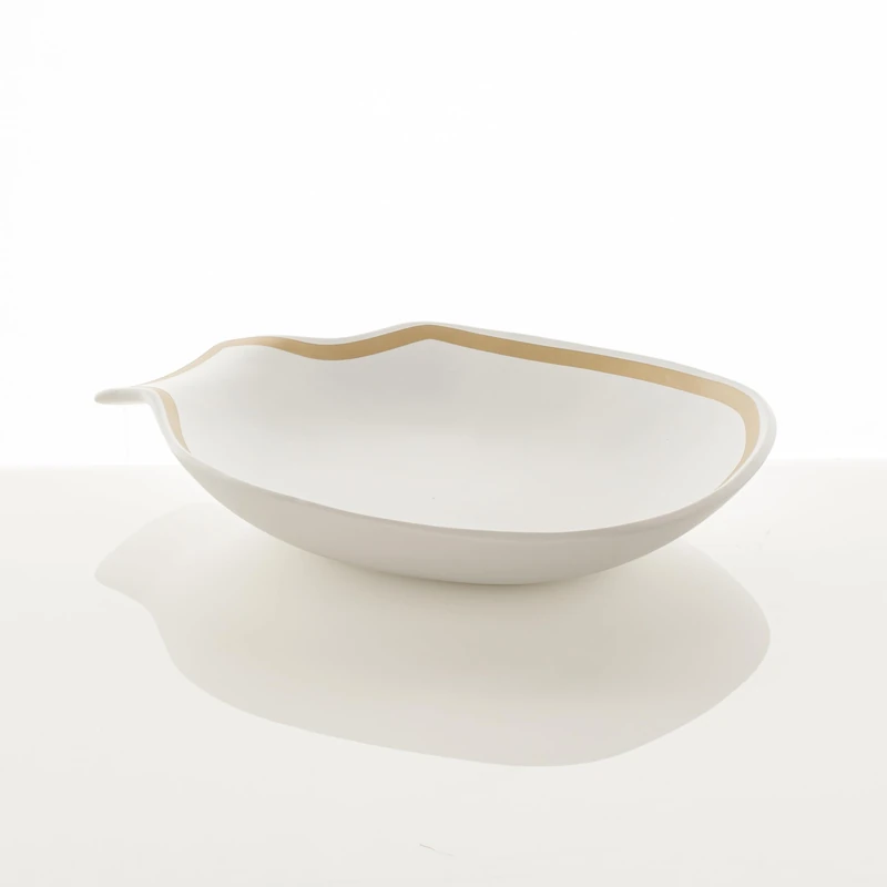 WINK DESIGN, Gold Line Centerpiece/Pocket Tray - Ceramic Centerpiece/Tray - Matt White Finish - Gold Colour Details - 31 x 35 x 6.5 cm