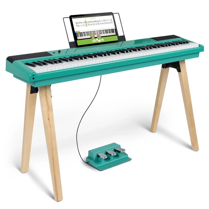 Alesis Recital Home Digital Piano with 88 Hammer Action Weighted Keys, Stand, Pedals and Lessons, Turquoise