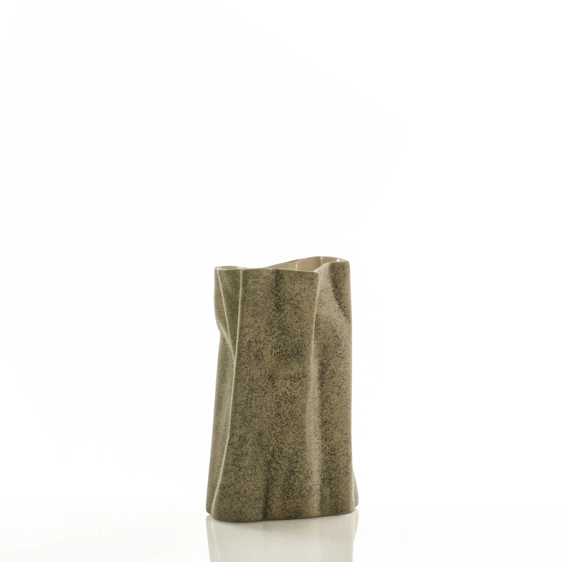 WINK DESIGN, SVEVA-A Vase - Ceramic Vase - Stone Effect - Sand Colour - 14 x 14 x 26 cm