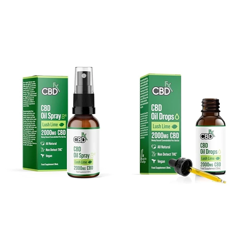 CBDfx 2000mg CBD Oil, High Strength CBD Oil, Lush Lime Flavoured CBD Oil Dropper & Spray Vegan, Natural, Non-GMO, Blended with MCT Oil, No THC