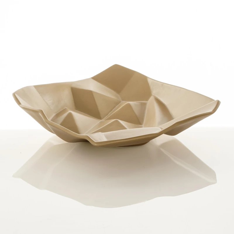 WINK DESIGN, LIGIO ROUND BIG GOLD Centerpiece/Pocket Tray - Ceramic Centerpiece/Tray - Matt Finish Gold - 45 x 45 x 13 cm