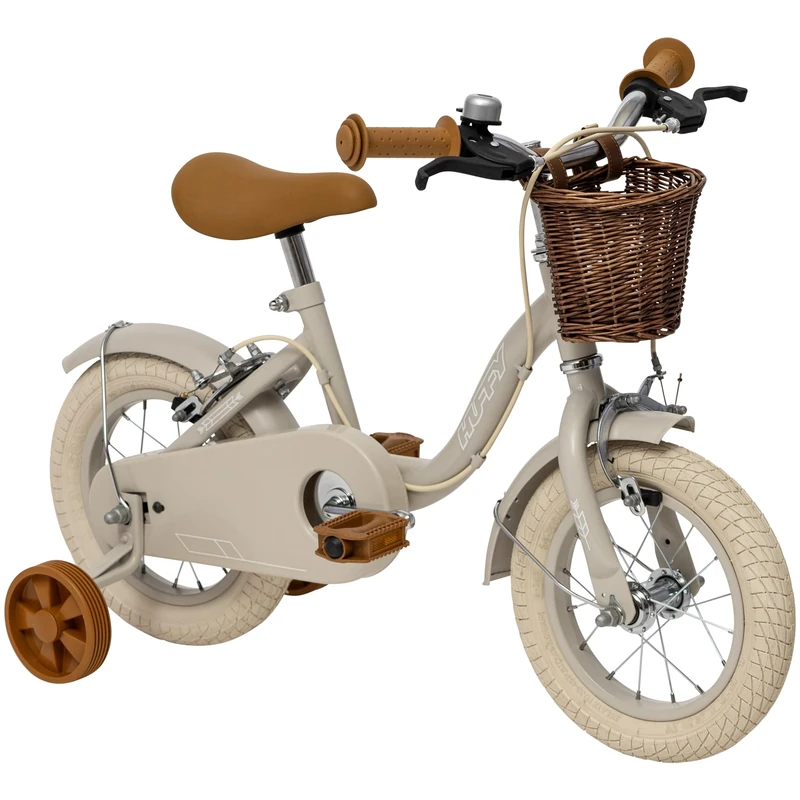 Vintage 12 Inch Childrens Bike, Grey Matte Retro Bicycle with Stabilisers, Adjustable Seat, Dual Hand Brakes, Classic Cruiser Design for Ages 3 to 5