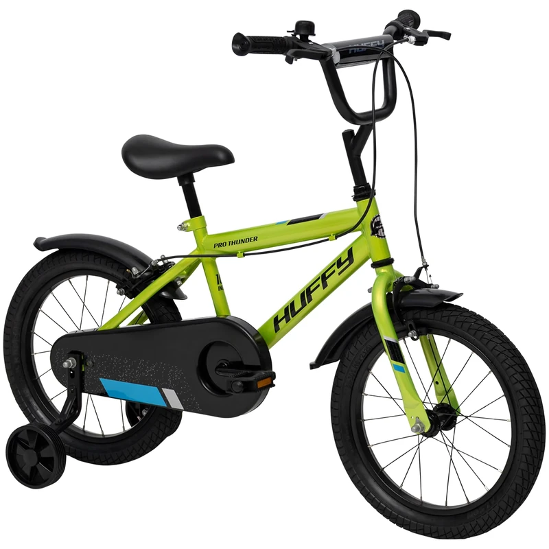 Huffy Pro Thunder 16-inch Kid's Bike, aged 5-7 years, Acid Green, Removable Stabilisers, Chainguard, Front and Rear Mudguards, Dual Caliper Brakes