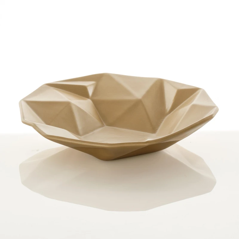 WINK DESIGN, LIGIO ROUND GOLD Centerpiece/Pocket Tray - Ceramic Centerpiece/Tray - Matt Finish Gold - 40 x 40 x 8 cm - Image 1