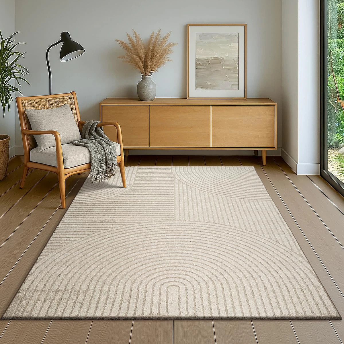 the carpet Everest - modern short pile with high-low effect, 3D effect, high pile density and pleasantly soft, Beige, 80 x 150 cm
