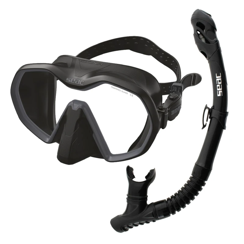 SEAC Set Bis Icona Dry, Set Mask Frameless and Snorkel Dry for Diving Underwater