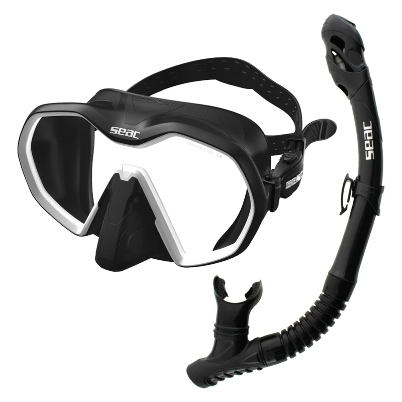 SEAC Set Bis Icona Dry, Set Mask Frameless and Snorkel Dry for Diving Underwater