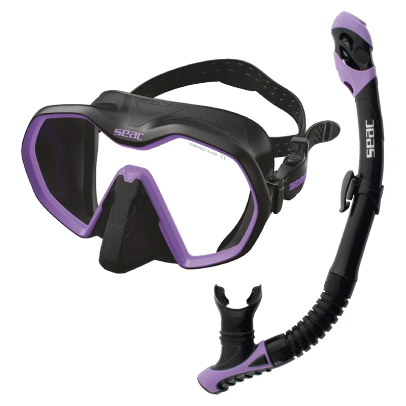 SEAC Set Bis Icona Dry, Set Mask Frameless and Snorkel Dry for Diving Underwater