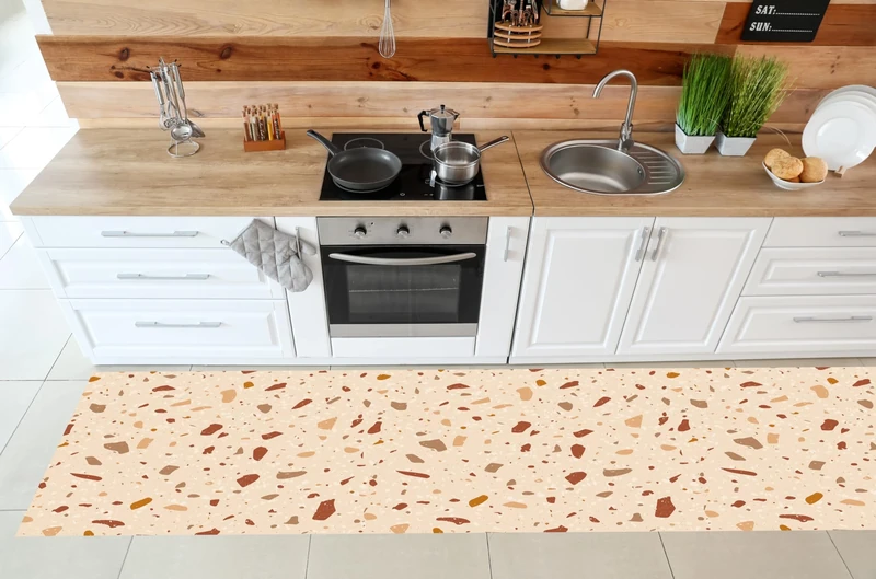 VINILIKO, Printed Vinyl Rug, PVC Non-Slip Kitchen or Living Room, Washable, Terrazzo Helena 66 x 250 cm