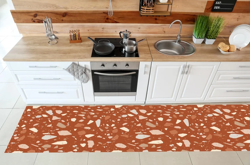 VINILIKO, Printed Vinyl Rug, PVC Non-Slip Kitchen or Living Room, Washable, Terrazzo Odysseus, 80 x 300 cm