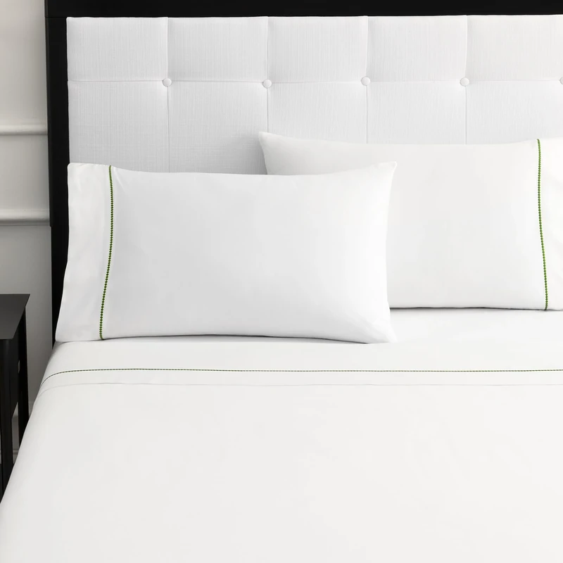 kate spade new york Dot King Sheet Set, 300 Thread Count and 100% Cotton, All Season 4 Piece Bedding Set, Machine Washable, White and Green