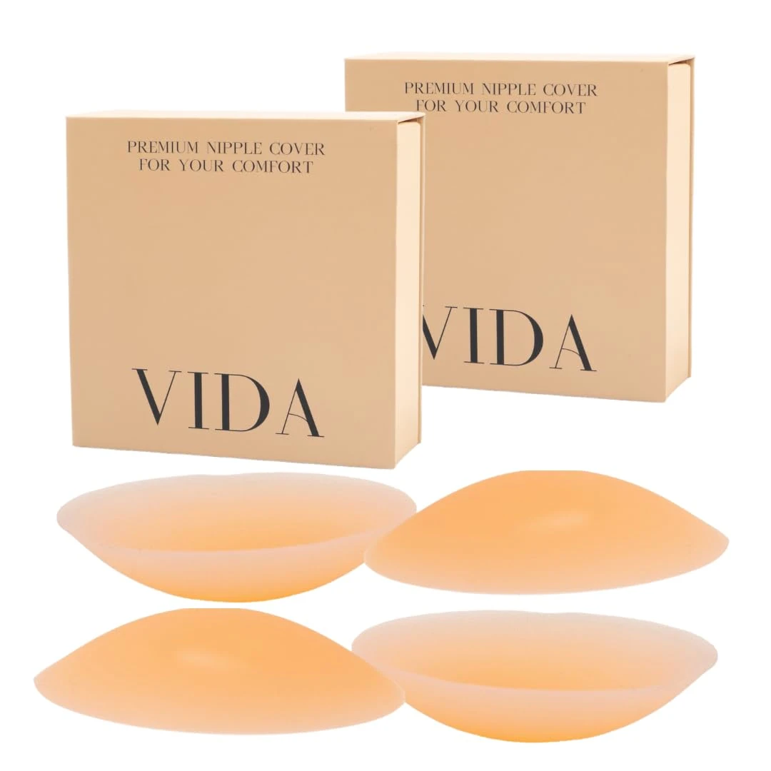 VIDA Nipple Covers 4 Pairs Of Seamless Hypoallergenic Silicone Nipple Covers. Discreet & Reusable. 4 Pairs