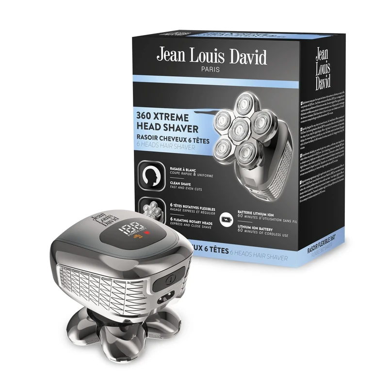Jean Louis David - 6 Flexible Heads 360 Degrees - Short & Uniform Cuts - Ideal for Bald - Lithium-Ion Battery - Long Battery Life - 360 Xtreme Head Shaver