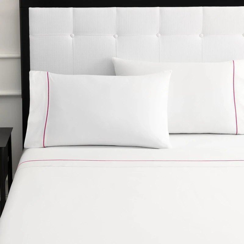 kate spade new york Dot Queen Sheet Set, 300 Thread Count and 100% Cotton, All Season 4 Piece Bedding Set, Machine Washable, White and Pink - Image 1
