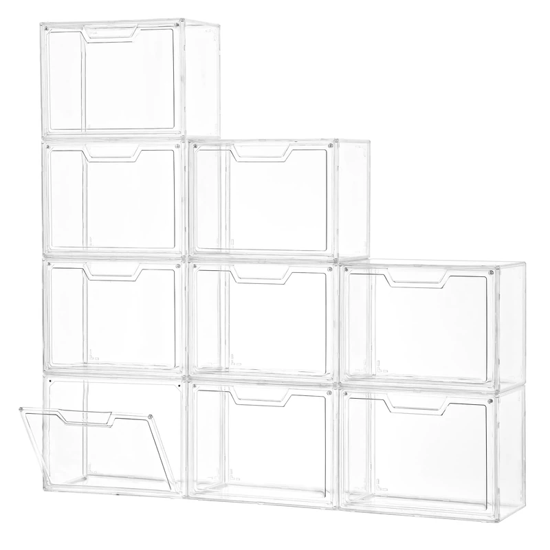 Freebat Stackable Storage Bins, Clear Acrylic Display Case, 9-Pack Acrylic Boxes with Lids, Clear Storage Containers Storage for Handbags, Collectibles & Figures