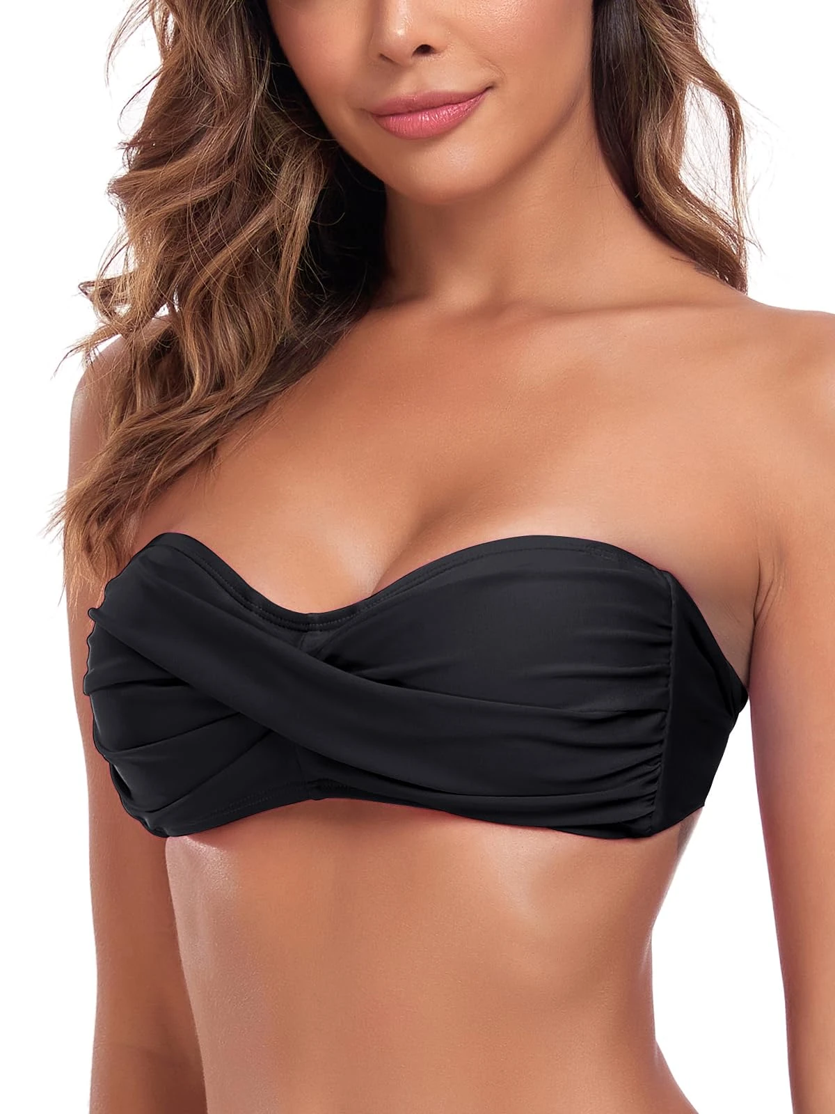 Ocean Blues Women's Black Strapless Swimsuits for Women Bandeau Bikini Top Tie Back Halter Bathing Suit Top Suit Top Size Small