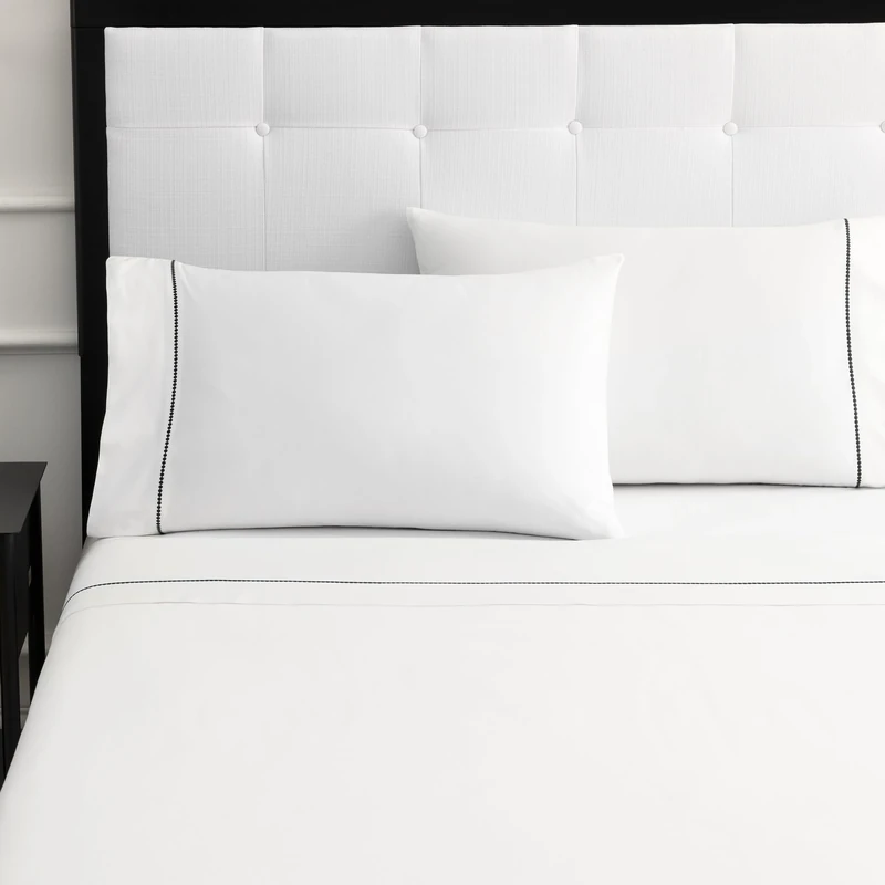 Kate Spade New York Dot King Sheet Set, 300 Thread Count and 100% Cotton, All Season 4 Piece Bedding Set, Machine Washable, White and Black