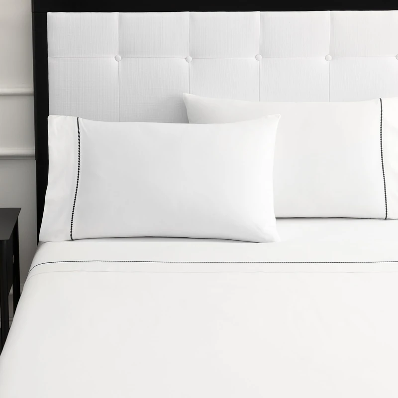 kate spade new york Dot Queen Sheet Set, 300 Thread Count and 100% Cotton, All Season 4 Piece Bedding Set, Machine Washable, White and Black