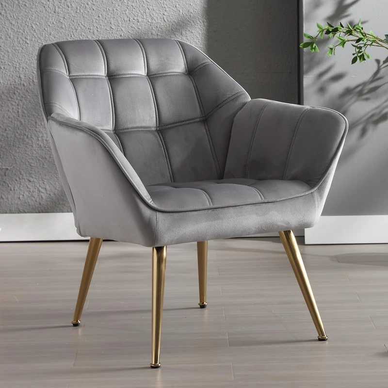 Ya-Home Modern Velvet Tub Chair with Golden Legs, Upholstered Armchair Chair Leisure Sofa for Living Room/Bedroom, Gray