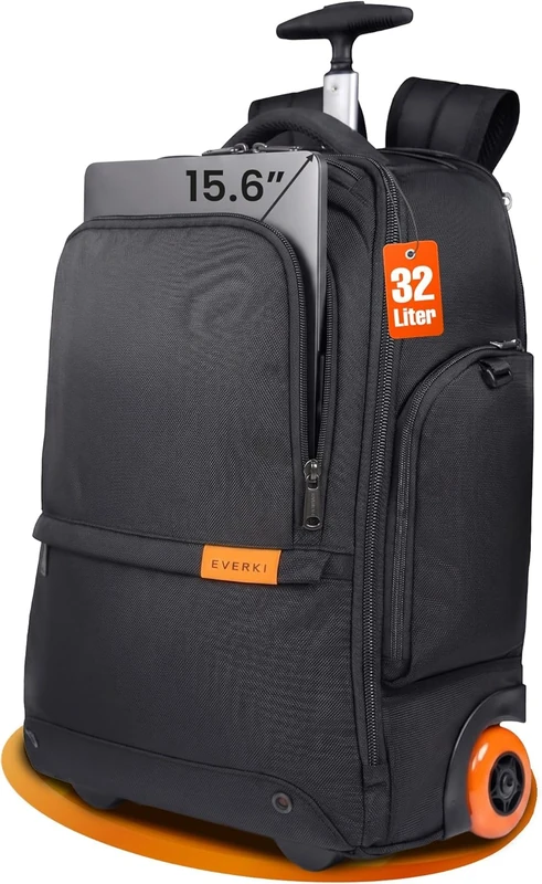 EVERKI 123 Wheeled Laptop Backpack - for 15.6” Laptop & 16” MacBook, Rolling Back Pack for Men & Women, Carry On Travel Backpack with Replaceable Wheels, Rolling Work Bag for Business Professional,