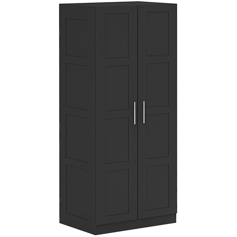 HOMCOM 2 Door Wardrobe for Bedroom, Double Wardrobe with Shelves and Hanging Rail, Modern Bedroom Furniture, 80x54x180cm, Black