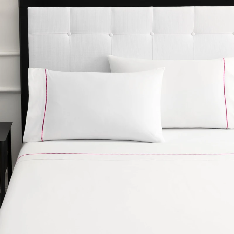 Kate Spade New York Dot King Sheet Set, 300 Thread Count and 100% Cotton, All Season 4 Piece Bedding Set, Machine Washable, White and Pink