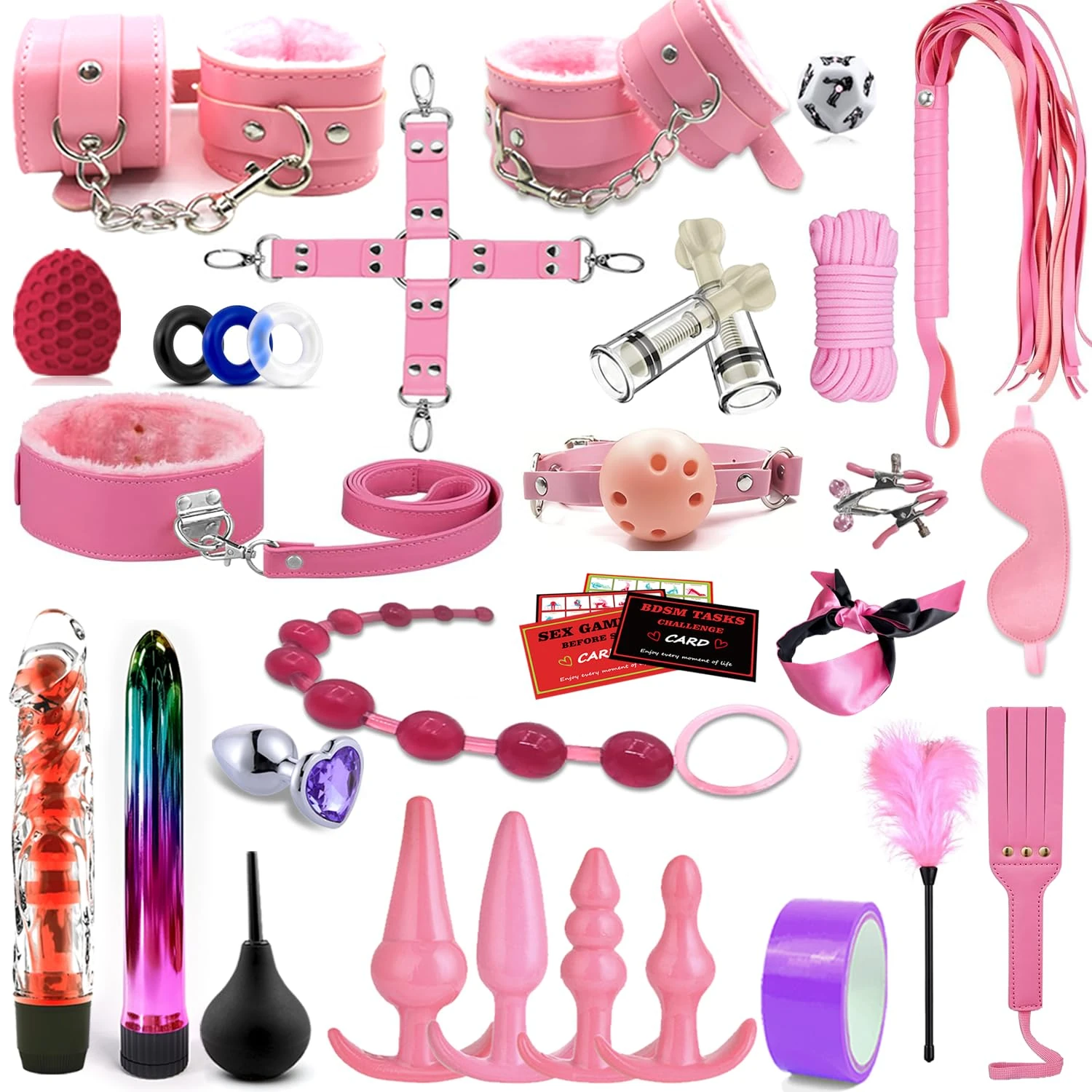 BDSM Set Sex Toy for Couples, 33 Pieces Bondage Kits Adult Sex Toys with Handcuffs Sex Games and Anal Plug Sets for Women Men
