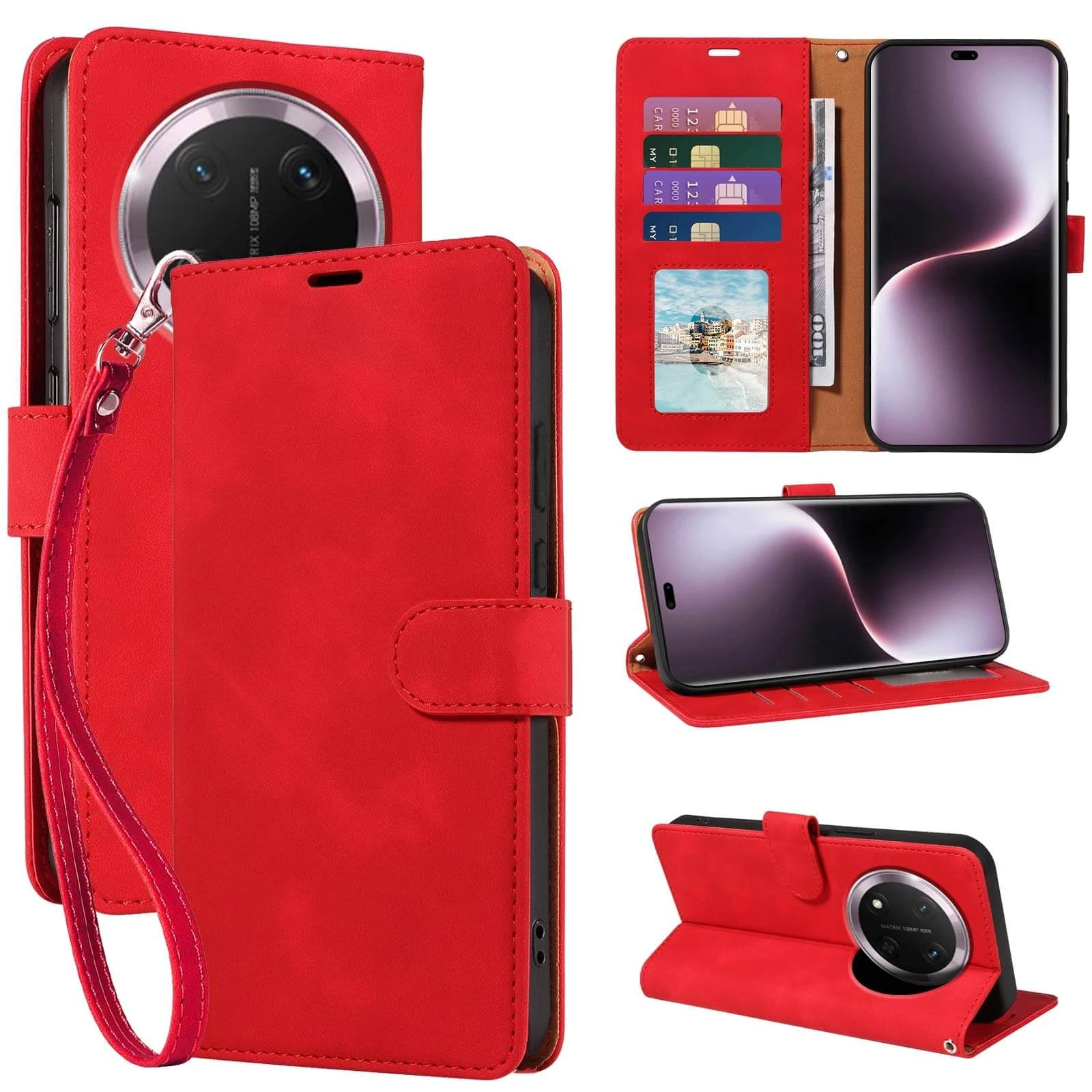 GOTOURED for Honor Magic 7 Lite Phone Case,Wallet Soft Leather,4 Card Slots Holder RFID Blocking,Shockproof Protective Kickstand Wrist Strap Flip Cases Cover for Honor Magic7 Lite (Red)