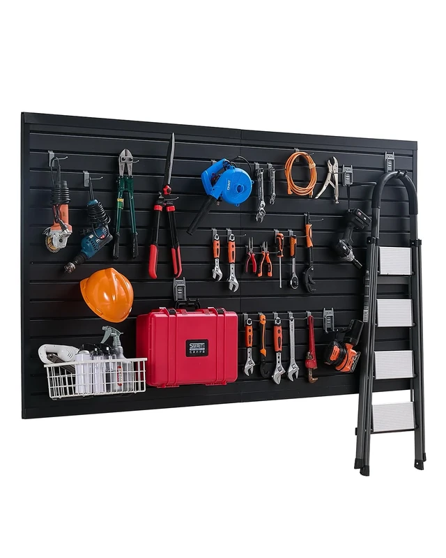 VEVOR Slat Wall Paneling, 8 x 4 ft, PVC Garage Slatwall with Modular Design, Black Slat Wall Easy-to-Install Adjustable Slatwall Panel with Coupling Structure & DIY Cutting, Fits for Storage & Display