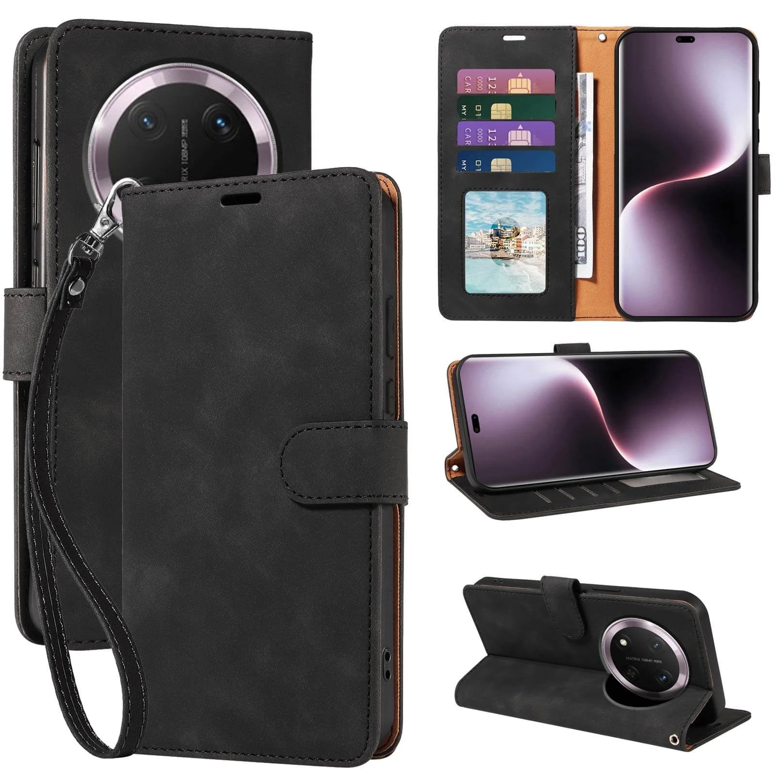 GOTOURED for Honor Magic 7 Lite Case Wallet Cover, [RFID Blocking 4 Card Slots] [Wrist Strap] [Kickstand] Magnetic Shockproof Protective Leather Flip Cases for Honor Magic7 Lite 5G (Black)