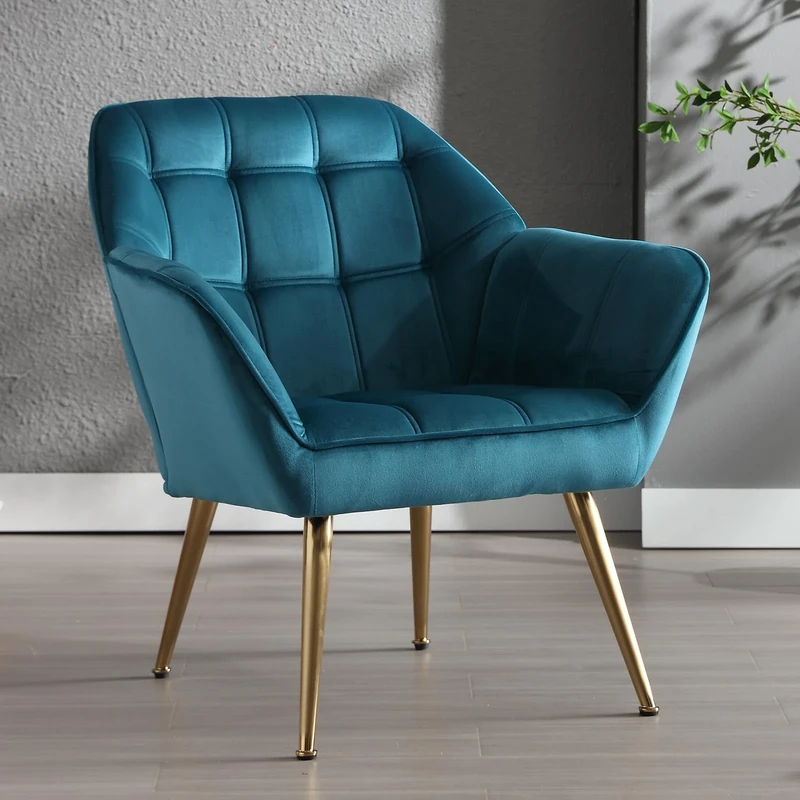 Ya-Home Velvet Armchair Modern Accent Tub Chair with Metal Legs, Leisure Single Sofa Chair for Living Room/Bedroom, Blue