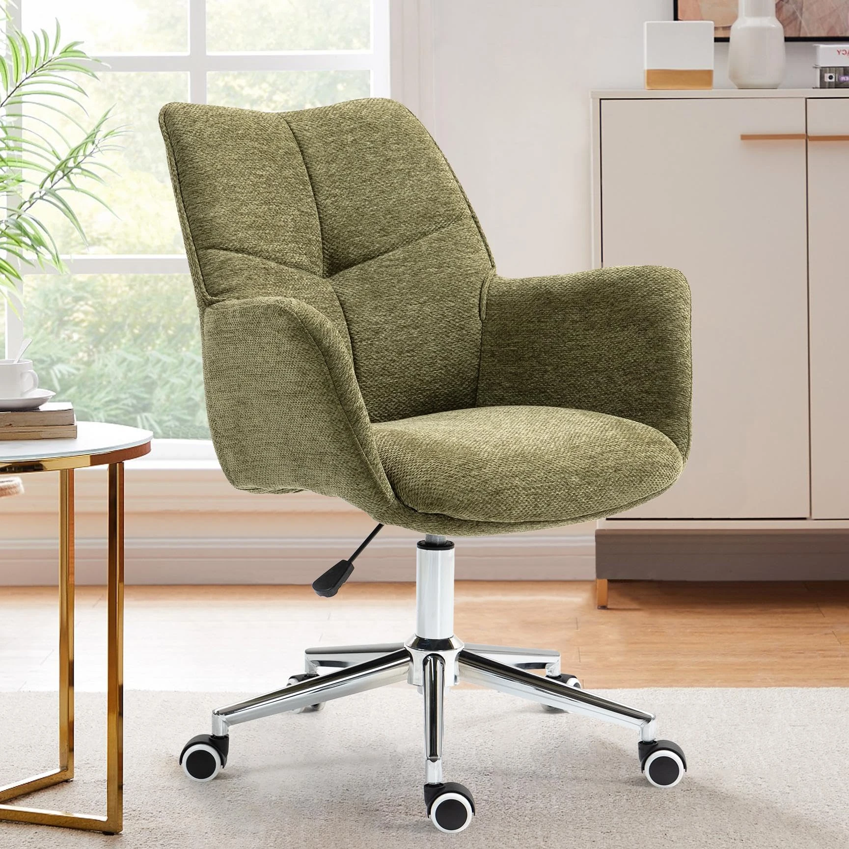 BRTHORY Office Chair 360° Swivel Chair, Home Office Chair, Desk Chair with Armrests, Height-Adjustable, Make-Up Chair with Padded, Comfortable, Maximum Load 150 kg, for Home Office and Office, Green