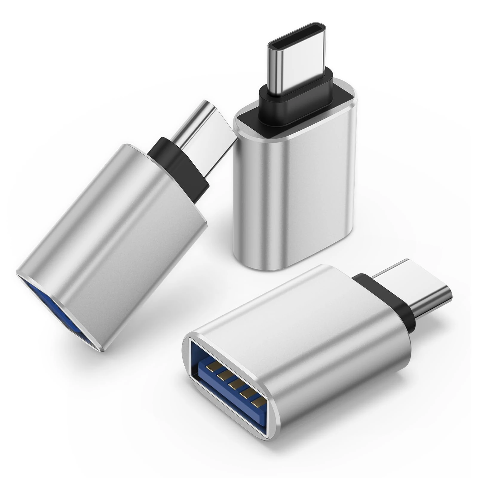 USB C to USB Adapter(3 Pack),USB-C Male to USB3.0 Female Adapter Compatible with MacBook Pro after 2016, MacBook Air after 2018,Mac Mini,Dell XPS and More Type C or Thunderbolt (3, Siliver)