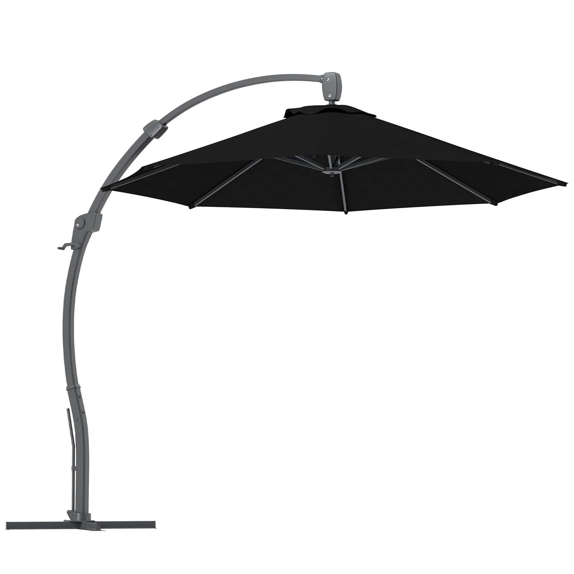 Outsunny 3(m) Garden Cantilever Parasol, Round Overhanging Umbrella with Crank Handle, Cross Base, Aluminium Frame and 360° Rotation, Banana Patio Umbrella for Outdoor Sun Shade, Black